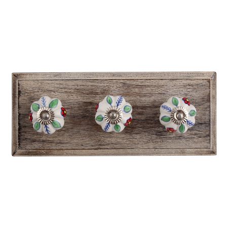 Red Dahlia Ceramic Wooden Hooks